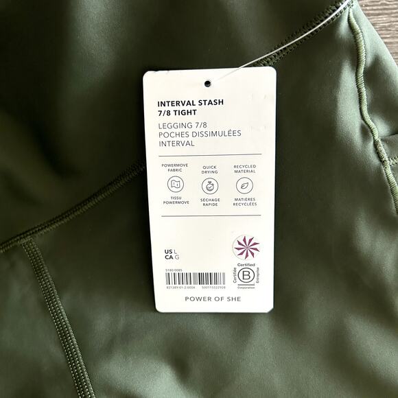 NWT Athleta Interval Stash High Rise 7/8 Leggings Aspen Olive Size Large Pocket - Picture 9 of 16